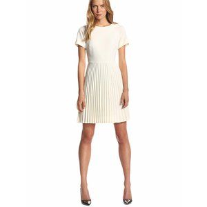 Trina Turk Estrella Crepe Pleated Dress Ivory Ecru Cream